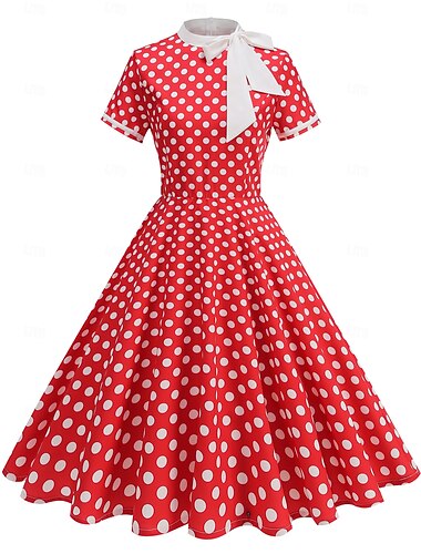  Retro / vintage 1950-tallet Kjoler Swing kjole Polkadotter Dame Karneval Maskerade Dagligdagstøy Utdrikningslag Voksne Kjole Hjemkomstkjoler