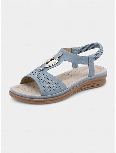  női kivágott felbújós kényelmes szandál - nyitott orrú lapos szandál fém díszítéssel hétköznapi és szabadtéri viselethez