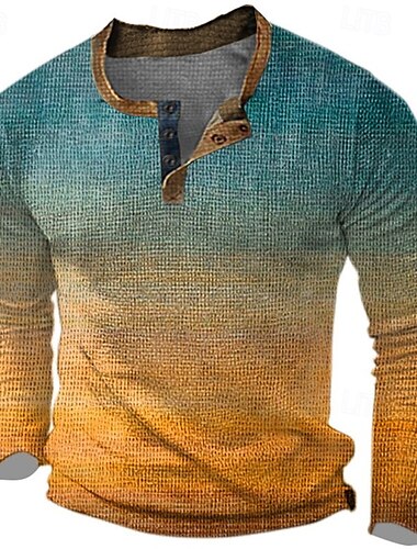  Hombre Graphic Degradado Camisa henley gofrada Estilo casual Estilo clásico Manga Larga Impresión 3D Moda Design Básico Exterior Diario Primavera & Otoño Azul Piscina Naranja Marrón Gris Henley