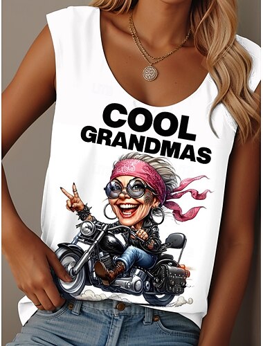  Damen Camisole-Tanktop Grafik Buchstabe Lässig Ärmellos Rundhalsausschnitt Normale Oberteile Täglich Druck Weiß Rosa Grün Sommer Grandmas Motorcycle