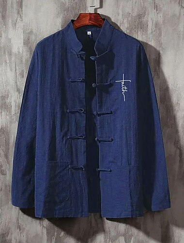  Per uomo Camicia di lino Camicia casual Camicia con Bottoni Semplice Vacanza Streetwear Nero Bianco Blu marino scuro Beige Manica Lunga Colletto alla coreana Primavera & Estate Abbigliamento Tasca