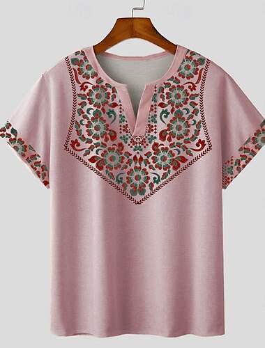  Herren Bandana-Print T-Shirt Kurzarm T-Shirt 3D-Druck V Ausschnitt Hemd Designer Boho Urlaub Täglich Hellblau Rosa Grau Sommer Frühling Bekleidung Normal S M L XL XXL XXXL