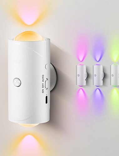  LED スポットライト モーションセンサー ナイトライト 7色 デュアルヘッドデザイン 充電式階段ライト 磁気壁ランプ コードレス LED 壁ナイトライト 階段 寝室 廊下 中庭用 1個 / 2個