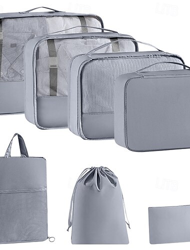  Kompressions-Packwürfel-Set für die Reise, 7-teiliges Gepäck-Organizer-Set, digital, Toilettenartikel &Kosmetik-Aufbewahrungstaschen, Reisetaschen-Set ohne Kompression