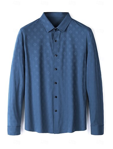  Homme Chemise habillée Chemise Boutonnée Géométrique École Formel Noir Bleu Roi Vert Bleu de minuit manche longue Col Rabattu Toutes saisons Vêtement Tenue Broderie