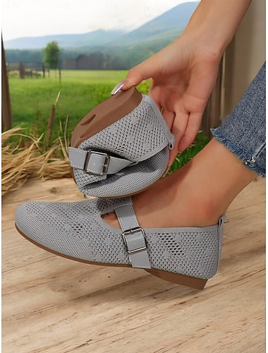  chaussures Mary Jane grises à coupe large pour femmes – chaussures plates pieds nus légères et respirantes pour la marche, les vêtements décontractés et les voyages