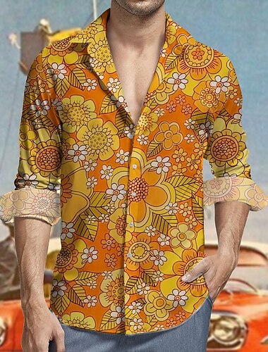  Retro Vintage 1970er Hemd Aloha-Hemd Hippie Blumen Herren Maskerade Party Alltagskleidung Pride Parade Erwachsene Hemd
