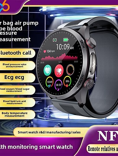  S26 スマートウォッチ 1.43インチ スマートウォッチ Bluetooth ECG+PPG 体温モニタリング 万歩計 Android iOS 対応 メンズ ハンズフリー通話 メッセージリマインダー 49mm ウォッチ