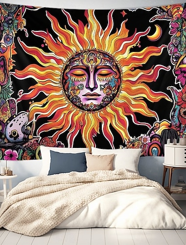  mandala bohemian zon en maan hangend wandtapijt wandkunst groot wandtapijt muurschildering decor foto achtergrond deken gordijn huis slaapkamer woonkamer decoratie