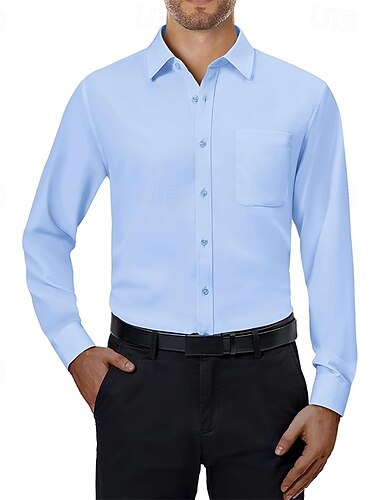  Per uomo Camicie Liscio Matrimonio Esterno Blu chiaro Nero Vino Blu marino scuro Manica lunga Colletto alla francese Estate Primavera Abbigliamento