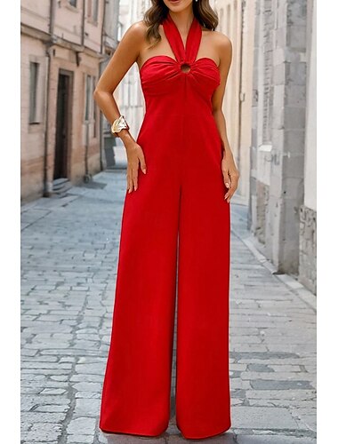 Dames Normaal Jumpsuit Elegant Effen Kleur Mouwloos Halternek Blote rug Feest Normale pasvorm Zwart Wit Rood Zomer