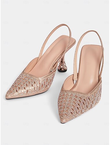  dames roségouden strass slingback hakken met geometrische hak – luxe avond- en date night schoenen
