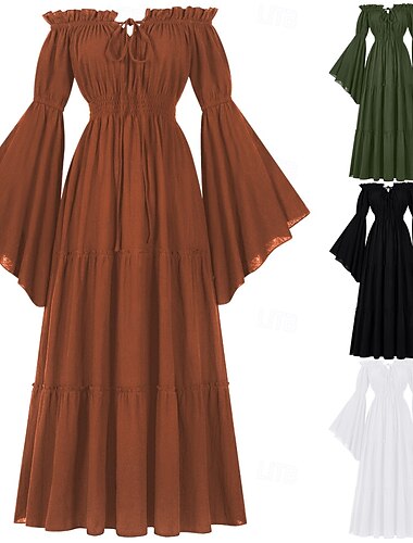  Retro Vintage Mittelalterlich Renaissance Kleid Wikinger Elfen Einfarbig Damen Keltisch Fantasie königlich Halloween Karneval Maskerade LARP Erwachsene Kleid