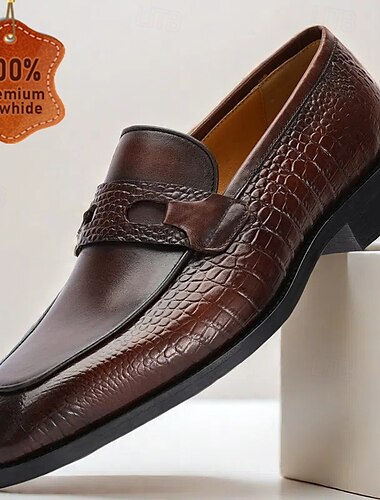  mocassini da uomo in vera pelle marrone - classiche scarpe eleganti slip-on con motivo coccodrillo per kentucky derby e abbigliamento da lavoro