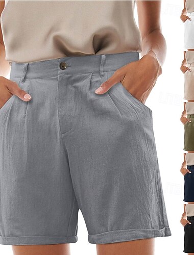  Dam Shorts Byxor Streetwear Stylish Kort Naturlig Slät Ficka Spänne Bekväm Utomhus Gata Dagliga kläder Utekväll Grå Marin Svart Vit Sommar Normal