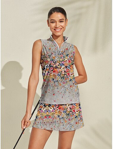  Mujer Camisas de polo Gris Sin Mangas Camiseta Floral Ropa de golf para damas Ropa Trajes Ropa Ropa