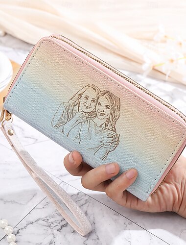  Personalisierte Fotogeldbörse – Gravierte Leder-Geldbörse durchdachtes Geschenk für Mama Frau Freundin zum Valentinstag Jubiläum Geburtstag