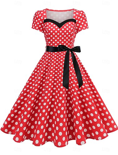  Retró 1950-es Ruhák Swing ruha Pöttyös Női Farsang Álarcos mulatság Hétköznapi viselet Lánybúcsú Felnőttek Ruha Hazatérő ruhák