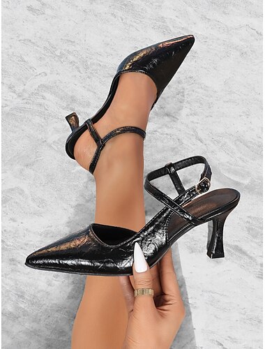  Escarpins à bride arrière et bout pointu pour femme – élégants escarpins en cuir verni avec talon chaton et brides croisées pour le bureau, les fêtes et les tenues de soirée
