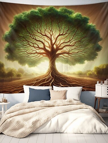  Baum des Lebens hängender Wandteppich Wandkunst große Wandteppich Wandmalerei Dekorfoto Hintergrunddecke Vorhang für Zuhause Schlafzimmer Wohnzimmer Dekoration
