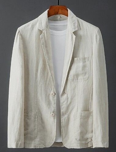  Hombre Chaqueta de lino Chaqueta deportiva Casual Diario boda en la playa Moda Ligeras Todas las Temporadas Sabana de algodon Color sólido Básico Recto 2 botones Chaqueta de sport Blanco Azul cielo
