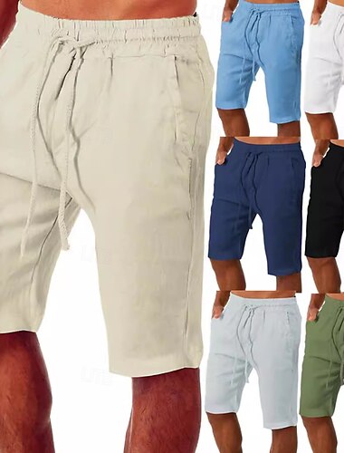  Voor heren Korte broek Linnen korte broek Zomer korte broeken Strandshorts Trekkoord Elastische taille Effen Comfort Ademend Knielengte Buiten Dagelijks Strand Modieus Klassieke Stijl Zwart Wit