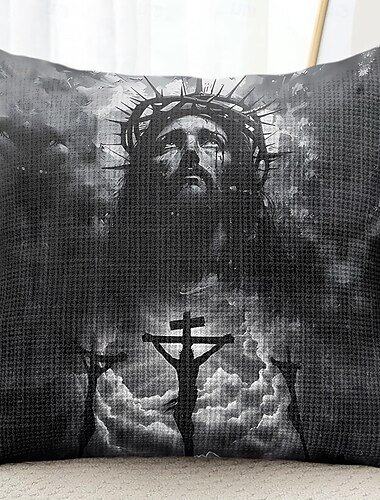  Oster Jesus Kreuz Dekorative Kissenbezug 1PC Weicher quadratischer Sofakissenbezug für Schlafzimmer Wohnzimmer Sofa Stuhl