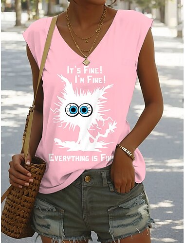  Damen Camisole-Tanktop Grafik Buchstabe Stilvoll Lässig Ärmellos V Ausschnitt Normale Oberteile Täglich Druck Schwarz Rosa Blau Sommer