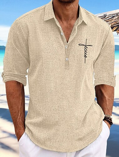  Herren Hemd Popover-Hemd Sommerhemd Freizeithemd Strandhemd Schwarz Himmelblau Kaki Grau Langarm Kreuz Revers Urlaub Hawaiianisch Button-Down Bekleidung Mode Lässig Bequem
