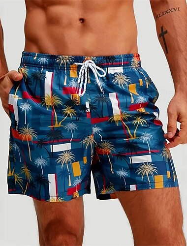  Herren Bademode Surfshorts Badehose Schwimmshorts kurz Surfshorts Unten Kordelzug Mit Taschen Schwimmen Surfen Strand Wassersport Patchwork Bedruckt Sommer Frühling