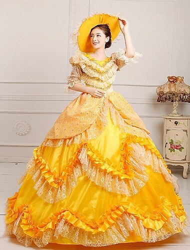  Vintage Rokoko Renaissance Maxi Kleid Ein Hauch Prinzessin Braut Plissiert Gerüscht Prinzessin Rundhals Normal Damen Halloween Karneval Maskerade Leistung Party Halloween Erwachsene Ganzjahres
