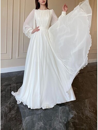  Jour de Thanksgiving Femme Normal robe longue robe blanche Robe de Mousseline Robe Évasée Elégant Grande occasion Manches Bouffantes robe demoiselle d honneur Anniversaire Standard Couleur unie