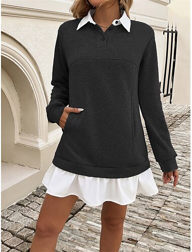  Vestido mini de mujer vestido shift vestido atlético casual vacaciones street casual ajuste regular gráfico de manga larga con cuello de camisa negro verde caqui gris verano