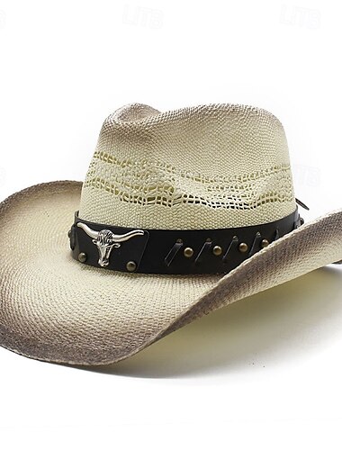  Herr Solhatt Cowboyhatt Fedora Trilby hatt Vit Svart / Vit Halm rep Vintagestil Mode 1700-talet delstaten Texas Dagligen Temafest Enfärgad / vanlig färg Solskyddskräm Cosplay