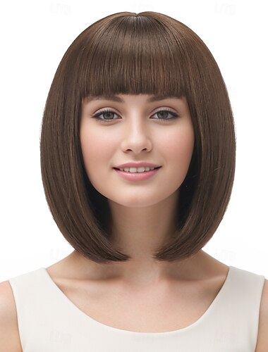  Parrucca Sintetica Liscio Liscio Kinky Asimmetrico Frangia Dritta Fatto a macchina Parrucca 12 pollici A1 Capelli Sintetici Per donna Classico Confortevole Gradiente di colore Marrone Chiaro