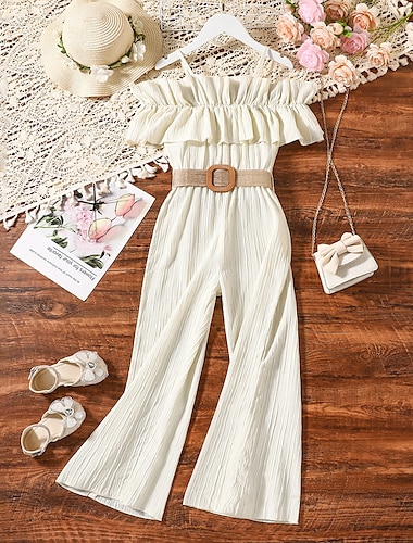  Kinderen Voor meisjes Overall en jumpsuit Effen Kleur Modieus Schouderafhangend School 7-13 jaar Zomer Beige