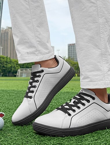 vita & svarta prestandagolfsneakers för män, hållbar mikrofiberkonstruktion, perfekt för vardagsgolfare