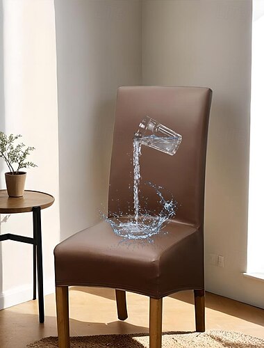  waterdichte eetkamerstoel hoes zwarte stretch stoel hoes pu leer hoge rugleuning stoel hoes beschermer met elastische band voor eetkamer, bruiloft
