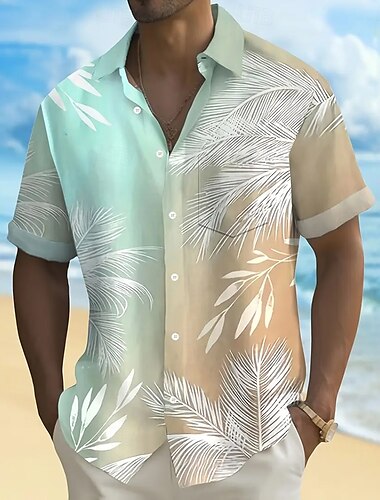  Voor heren Palmboom Overgangskleur Tropische planten Hawaiiaans overhemd Overhemd met knopen Aloha-shirt Korte mouw Hawaii Toevlucht Vakantie Feestdagen Strand Kleding Zomer Lente Strijkijzer shirts