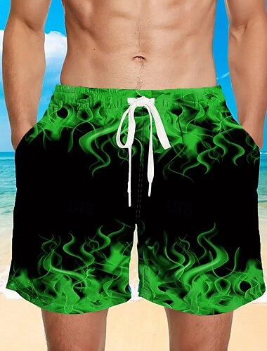  Herren 3D-Druck Flamme Boardshorts Badeshorts Sommershorts Mittlere Taille Streetwear Hawaiianisch Strandurlaub Seitentaschen Netzfutter Elastischer Kordelzug in der Taille Designer Bekleidung