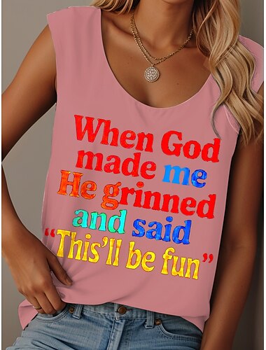  Damen Camisole-Tanktop Grafik Täglich Lässig Ärmellos Rundhalsausschnitt Normale Oberteile Täglich Druck Schwarz Weiß Rosa Blau Purpur Sommer GOD