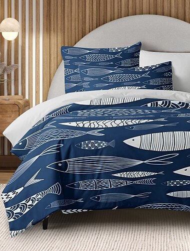  Housse de couette en poissons japonais taille complète ensemble de literie housse de couette douce et légère avec 2 taies d'oreiller pour l'été et le printemps