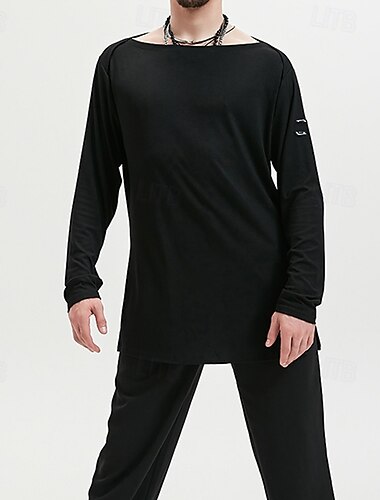  Baile Latino Cima Color Puro Hombre Rendimiento Ropa Cotidiana Manga Larga Tencel