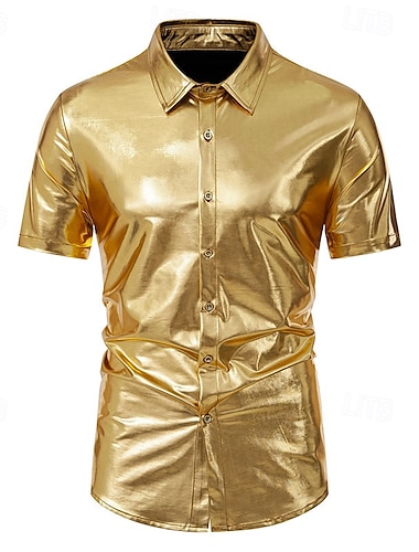  Disko 1980er Glänzend Metallisch Hemd Disco Herren Karnevalskostüm Maskerade Veranstaltung / Fest Junggesellinnenabschiedsparty Pride Parade Erwachsene Hemd