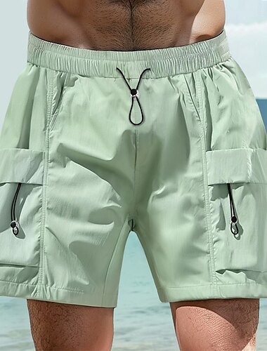  Herr Cargo-shorts Shorts Bermudashorts Casual shorts Elastisk midja Flera fickor Rakt ben Slät Andningsfunktion Fuktabsorberande Knelängd Utomhus Ledigt Löpning Sport Mode Svart Purpur Microelastisk