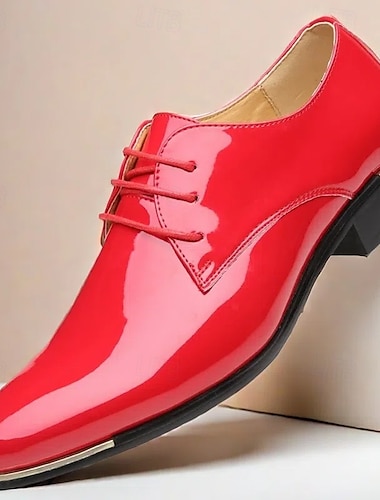  pánské plesové boty zářivě červené lakované oxfordky se šněrovacím designem pro stylové formální události