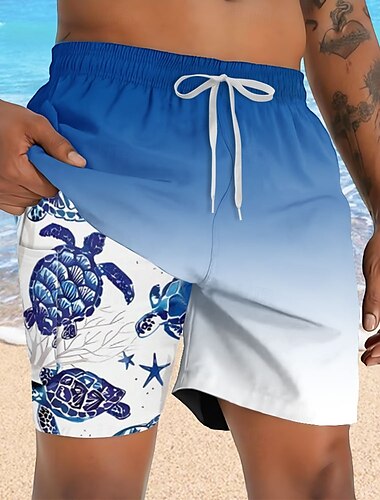  Herr Gradientfärg Sköldpaddor Fodrade shorts 2 i 1 simshorts Badshorts Medium Midja Hawaiisk Semester Standkläder Sidfickor Med kompressionsfoder Elastisk dragsko i midjan Designer Kläder