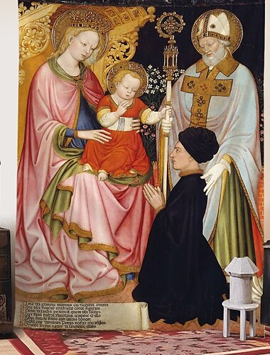  Tapeçaria Medieval Tapeçaria da Idade Média Arte Bizantina Grande Tapeçaria Mural Decoração Fotográfica Fundo Cortina Casa Quarto Sala de Estar Decoração Madonna e Criança com o Doador Pietro de'