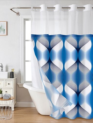  Waffelgewebe strukturierter Duschvorhang Set mit Snap-in Liner und durchsichtigen Fenster wasserabweisendes Polyester-Mischgewebe Ösenoberteil 120GSM Hotelqualität Spa-Stil Badezimmer Trennwand ohne