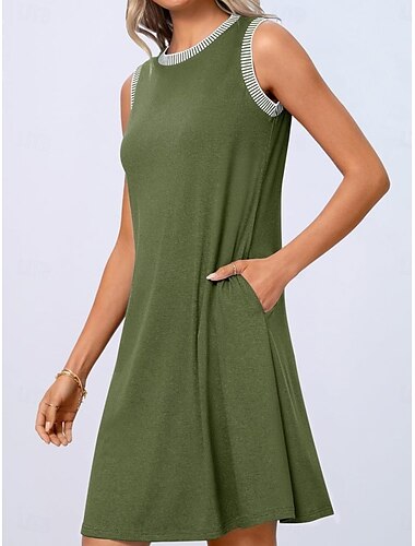  Damen Mini Kleid A-Linien Kleid Sommer Kleid Unifarben Lässig Täglich Reguläre Passform Grafik Ärmellos Rundhalsausschnitt Schwarz Weiß Wein Grün Sommer